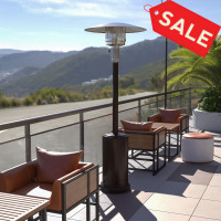 Flash Furniture NAN-HSS-AGH-BR-GG Patio Outdoor Heating-Bronze Stainless Steel 40,000 BTU Propane Heater with Wheels for Commercial & Residential Use-7.5 Feet Tall